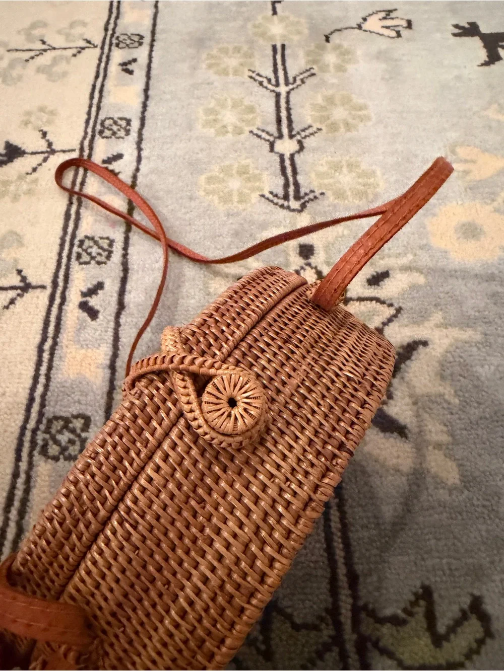 Bembien Round Woven Rattan Crossbody Bag in Natural Brown